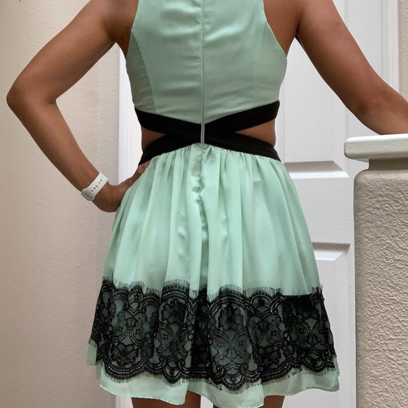 Green Lace Cutout Semi Formal Dress - Picture 2 of 3
